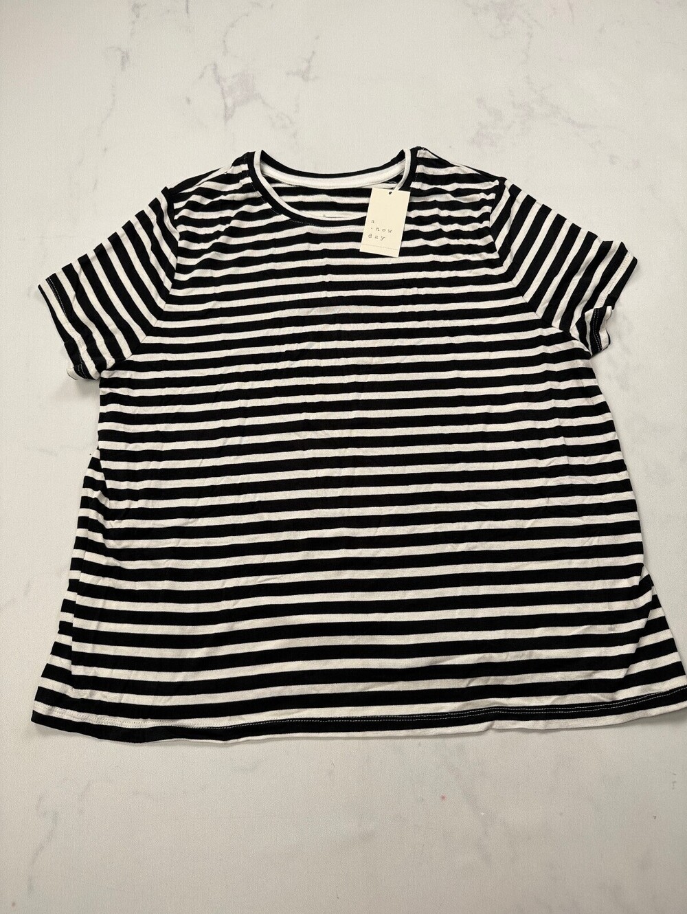 A New Day Black White T Shirt Stripe Contemporary Statement Piece - Womens XXL